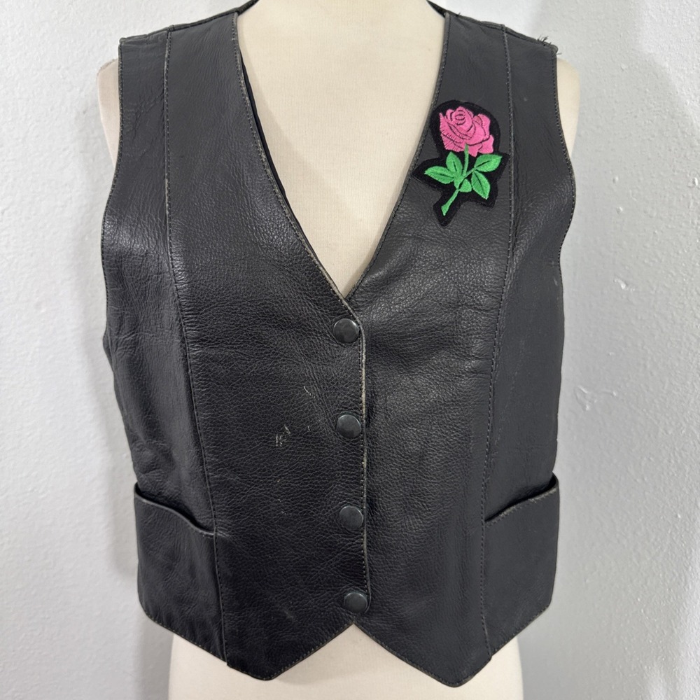 USA Bikers Leather‎ Vest XS Black Leather Waistcoat Moto Biker Cowboy Western